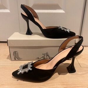 sling back heel with crystal square buckle
